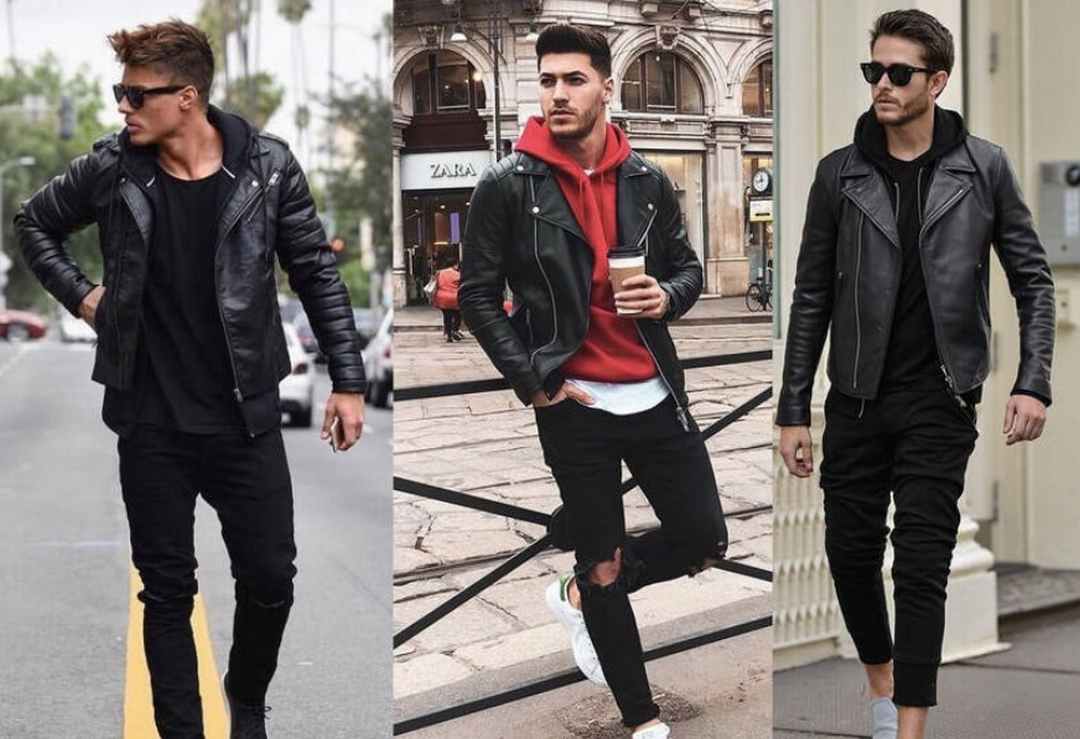 Áo hoodie, áo khoác da và quần jean